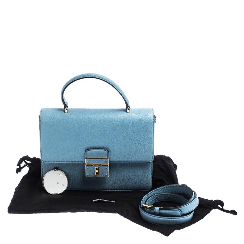 Dolce & Gabbana Light Blue Leather Rosalia Top Handle Bag 5