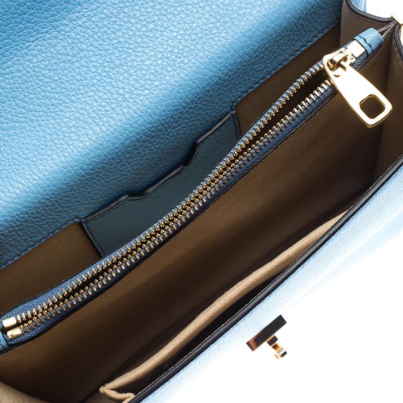 Dolce & Gabbana Light Blue Leather Rosalia Top Handle Bag In Excellent Condition In Dubai, Al Qouz 2