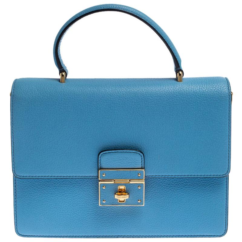 Dolce & Gabbana Light Blue Leather Rosalia Top Handle Bag