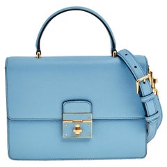 Dolce & Gabbana Light Blue Leather Rosalia Top Handle Bag