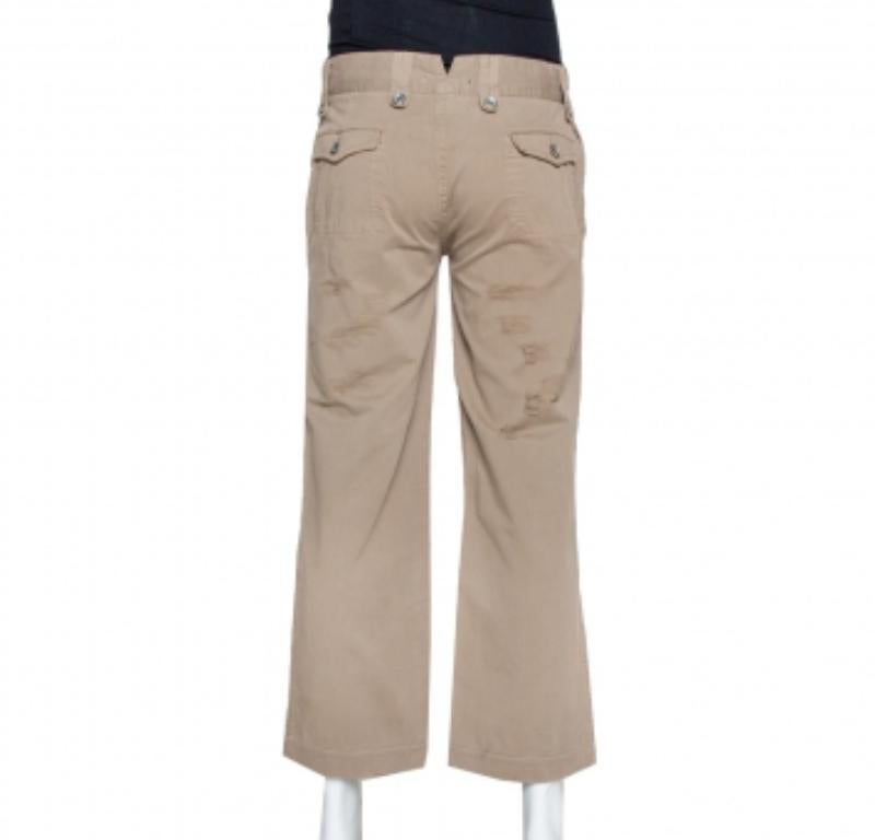 Dolce & Gabbana  Light Brown Distressed Cotton Cargo Pants S In Good Condition For Sale In Dubai, Al Qouz 2