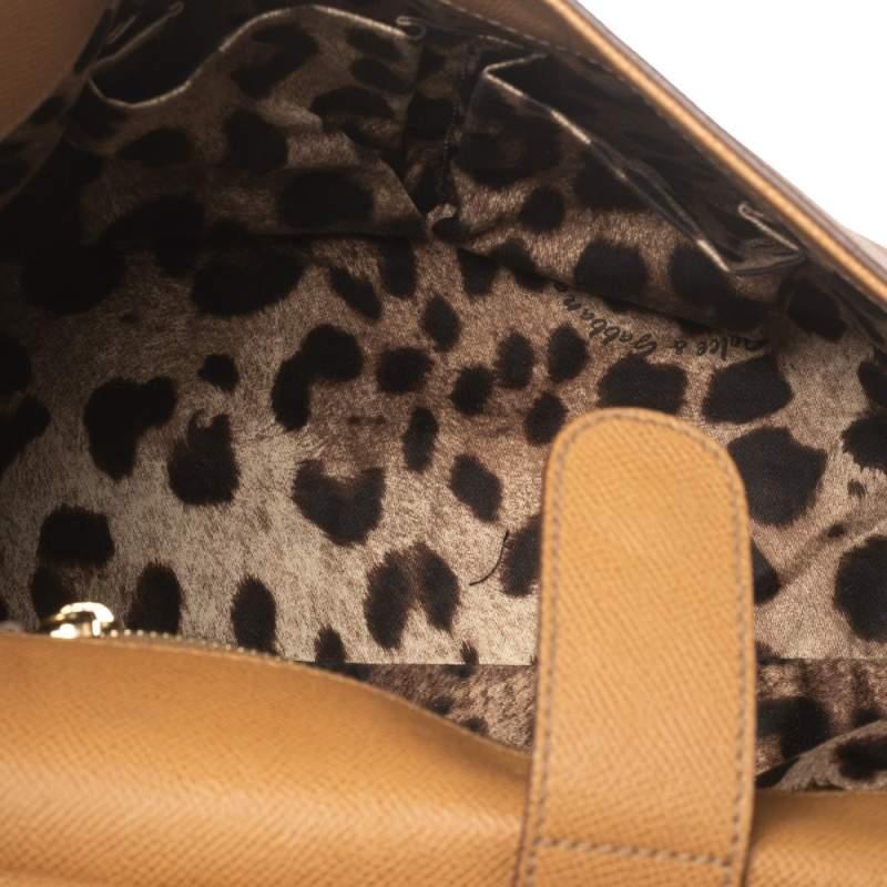 Dolce & Gabbana Light Brown Leather Large Miss Sicily Top Handle Bag In Fair Condition In Dubai, Al Qouz 2