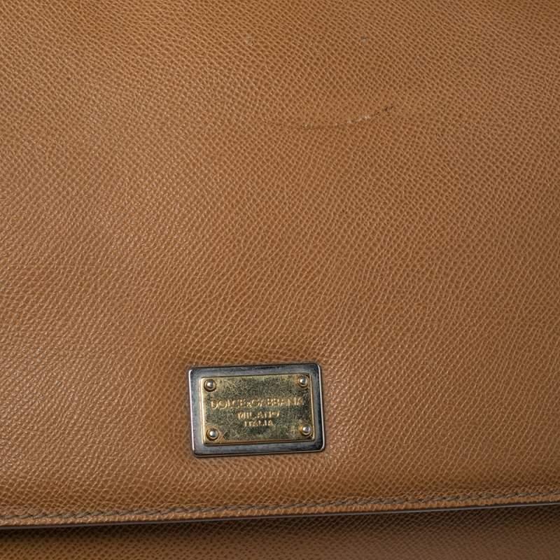 Dolce & Gabbana Light Brown Leather Large Miss Sicily Top Handle Bag For Sale 5