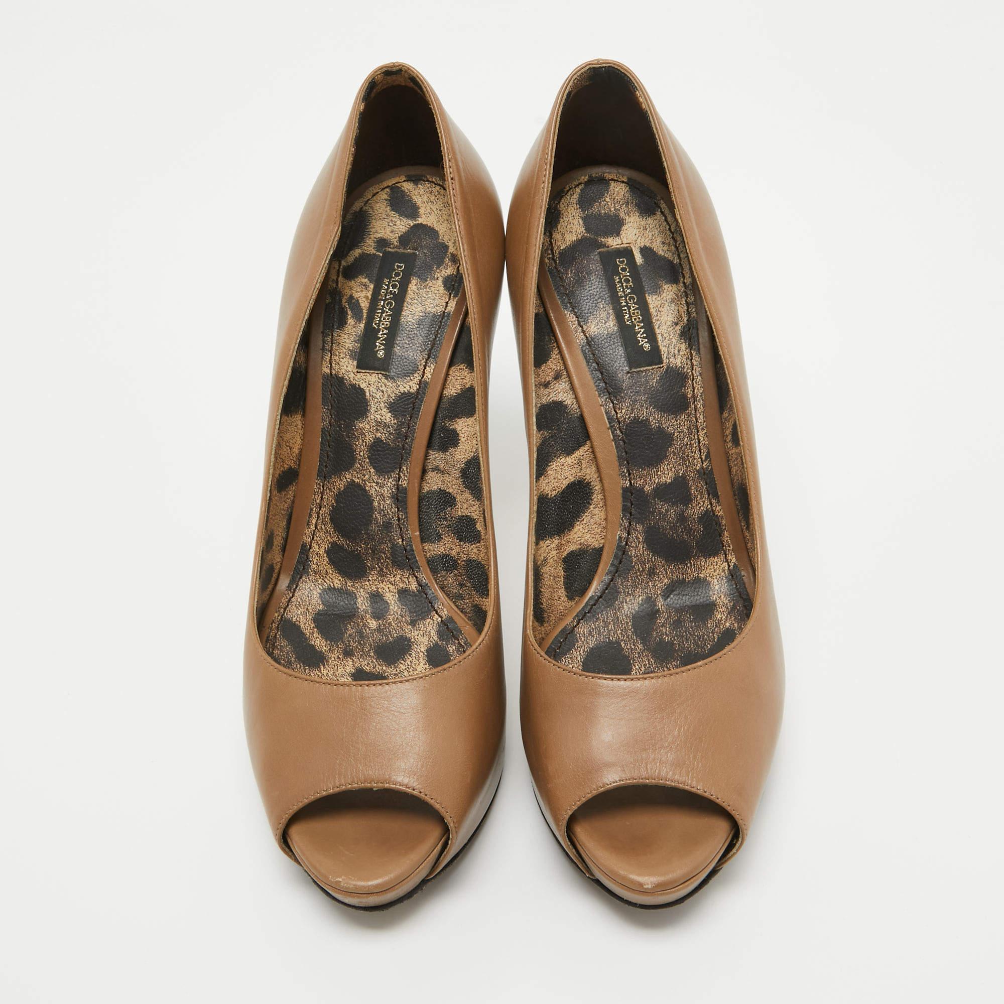 Marron Dolce & Gabbana Chaussures à plateforme en cuir Light Brown Taille 38.5 en vente