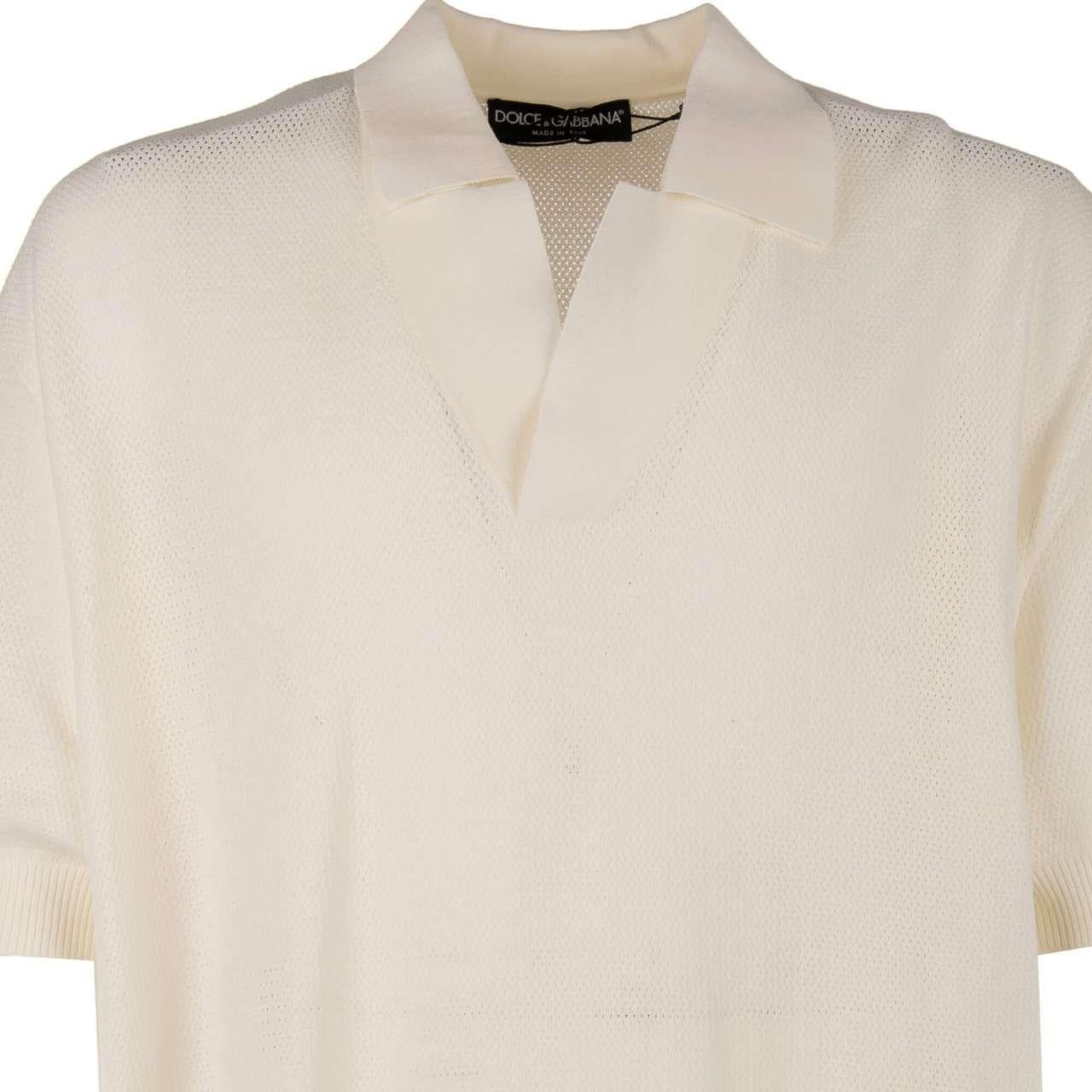 - Cotton Polo Shirt with structured light fabric in white by DOLCE & GABBANA - New with Tags - MADE IN ITALY - Regular F- Polo collar - No closure - Model: GX635T-JACDO-W0001 - Material: 100% Cotton - Color: White