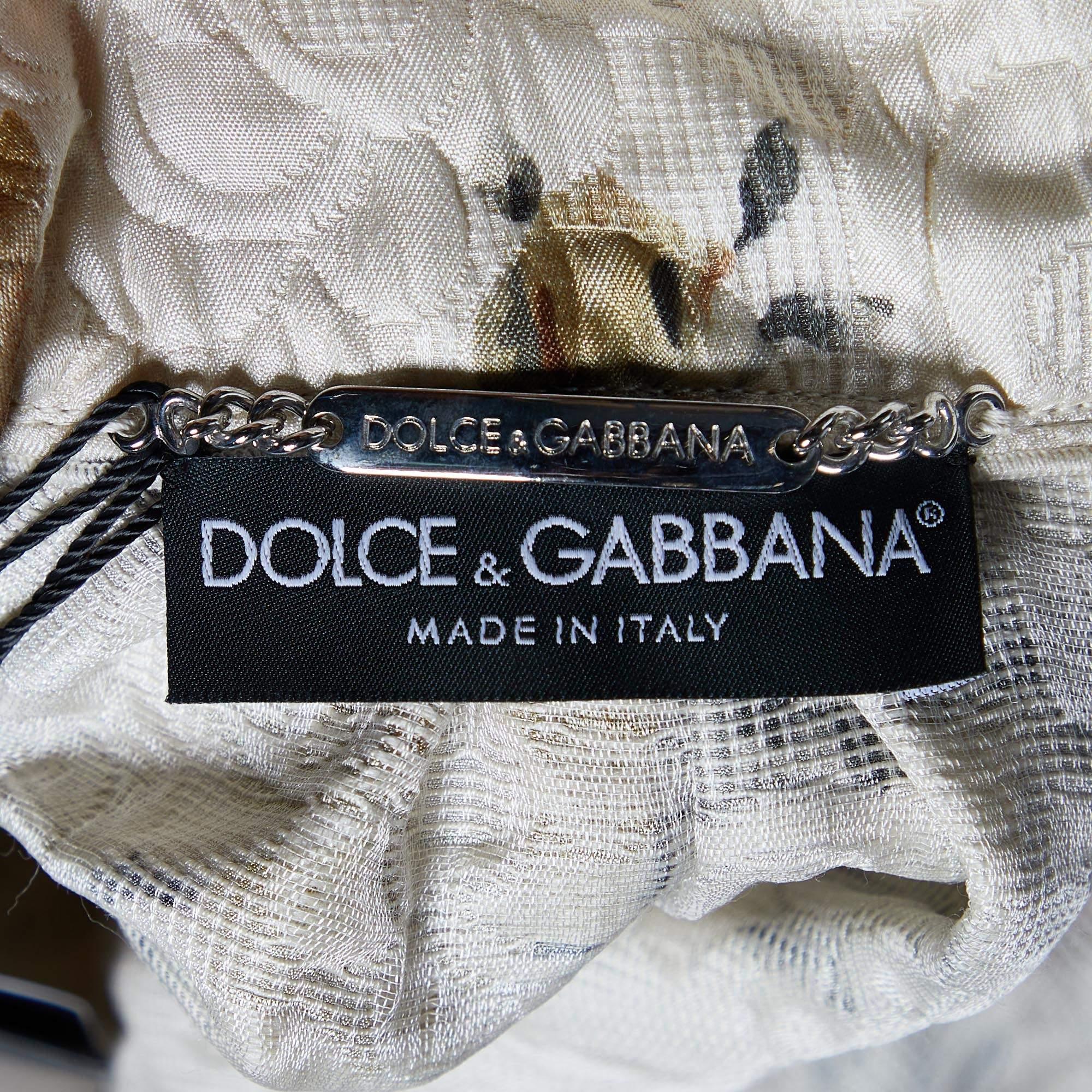 Dolce & Gabbana Light Cream Floral Printed Silk Jacquard Button Front Jacket S In New Condition For Sale In Dubai, Al Qouz 2