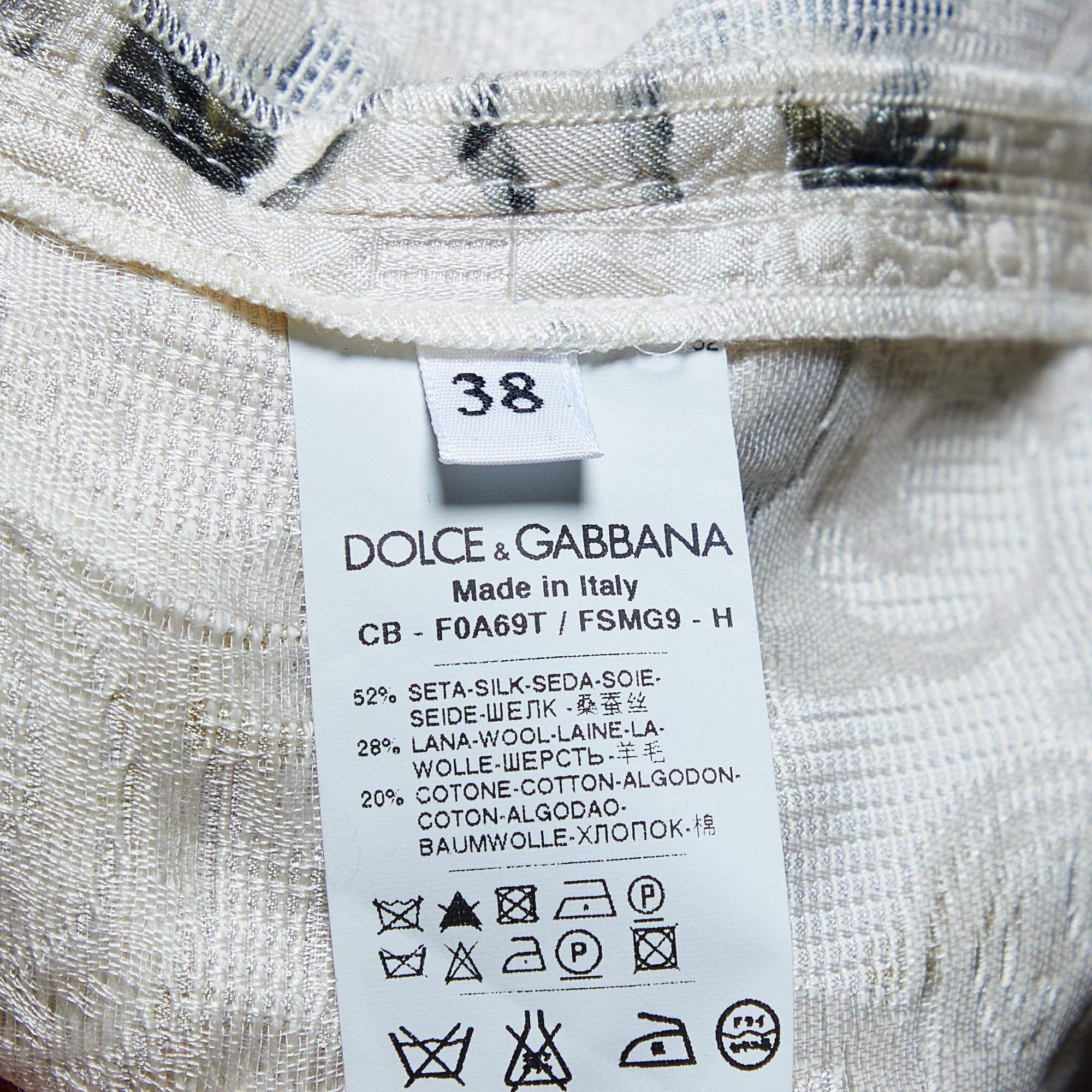 Dolce & Gabbana Light Cream Floral Printed Silk Jacquard Button Front Jacket S For Sale 1