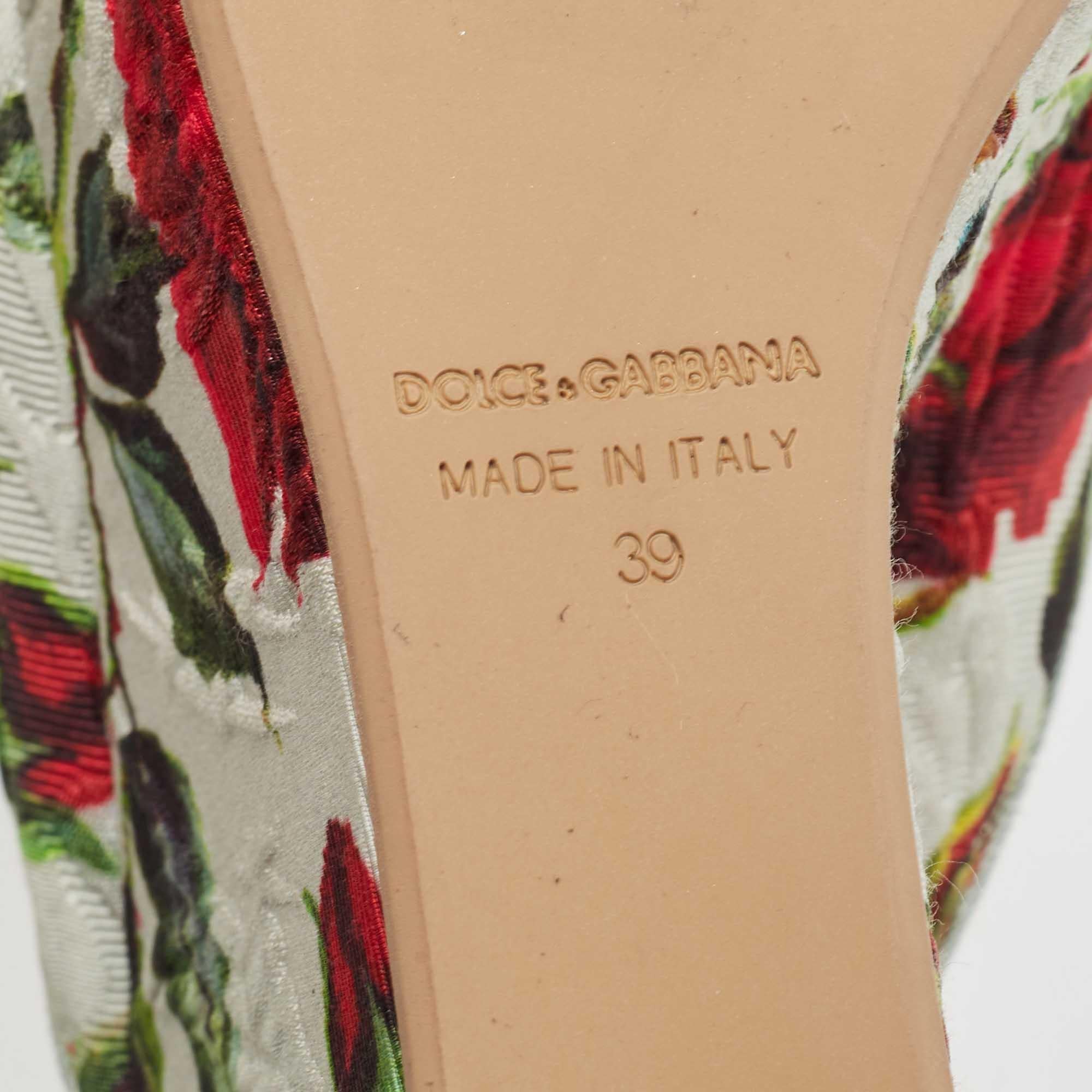 Dolce & Gabbana Light Green Rose Print Canvas Embellished Flower Applique Wedge  4