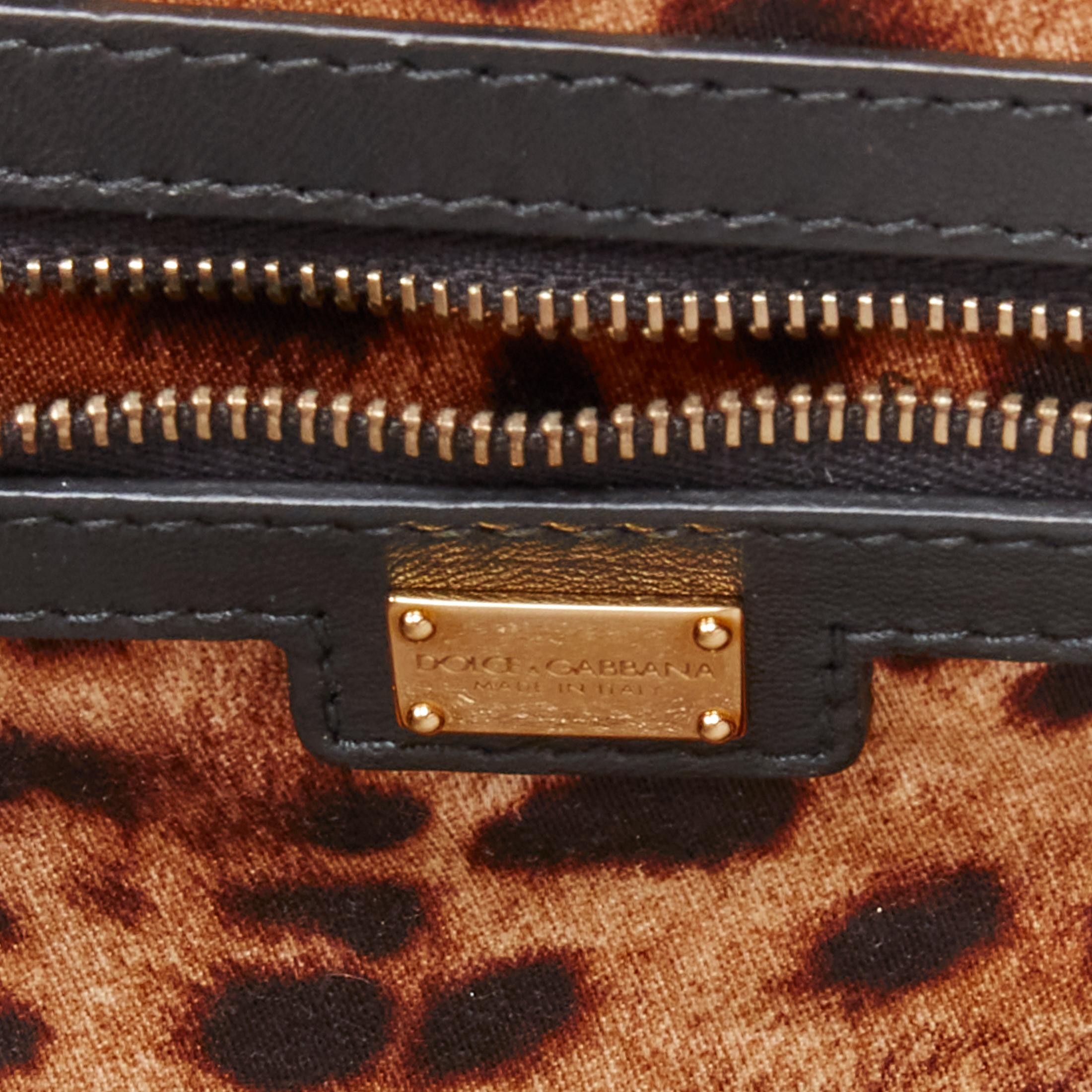DOLCE GABBANA light orange leather leopard lined crossbody Boston bag 6