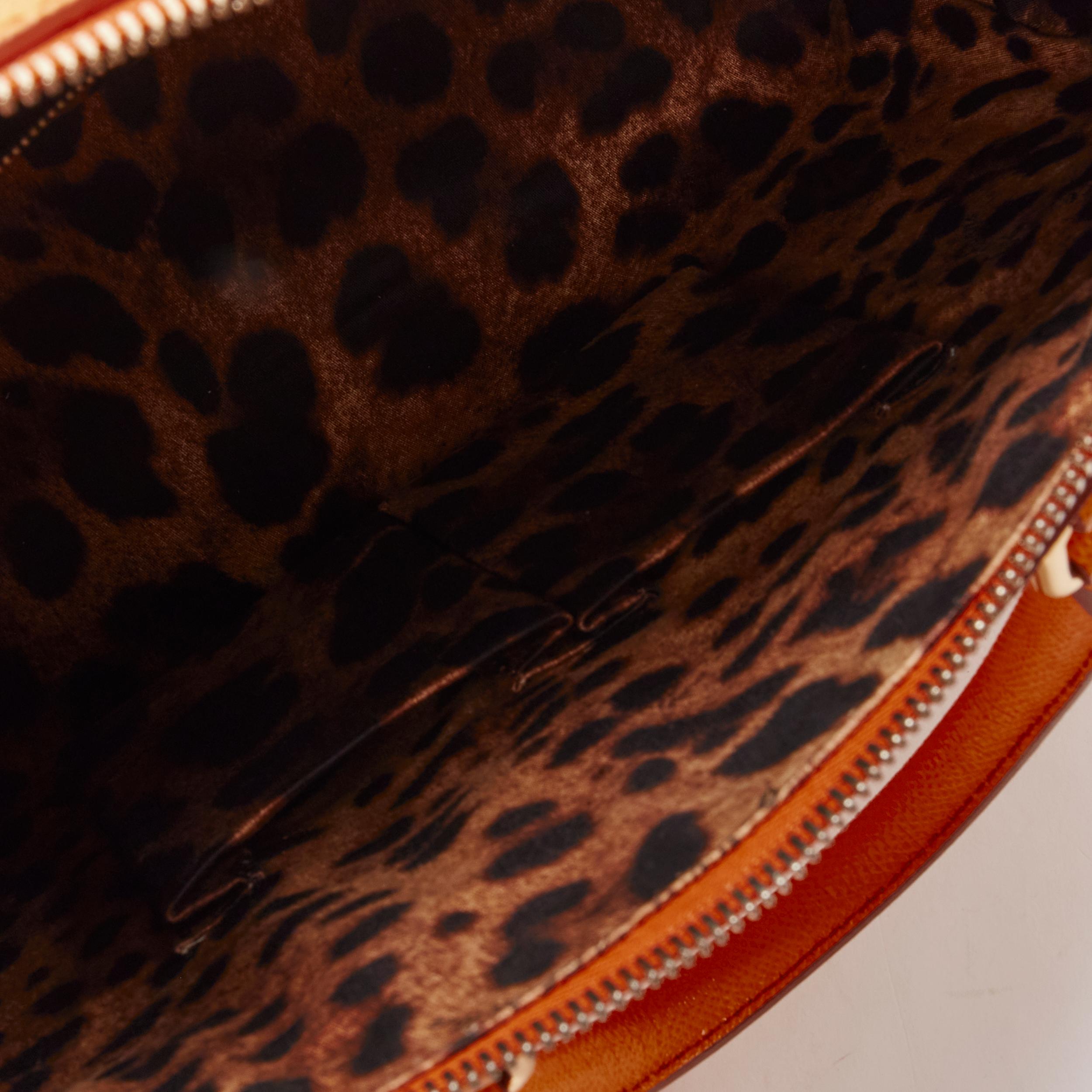 DOLCE GABBANA light orange leather leopard lined crossbody Boston bag 7