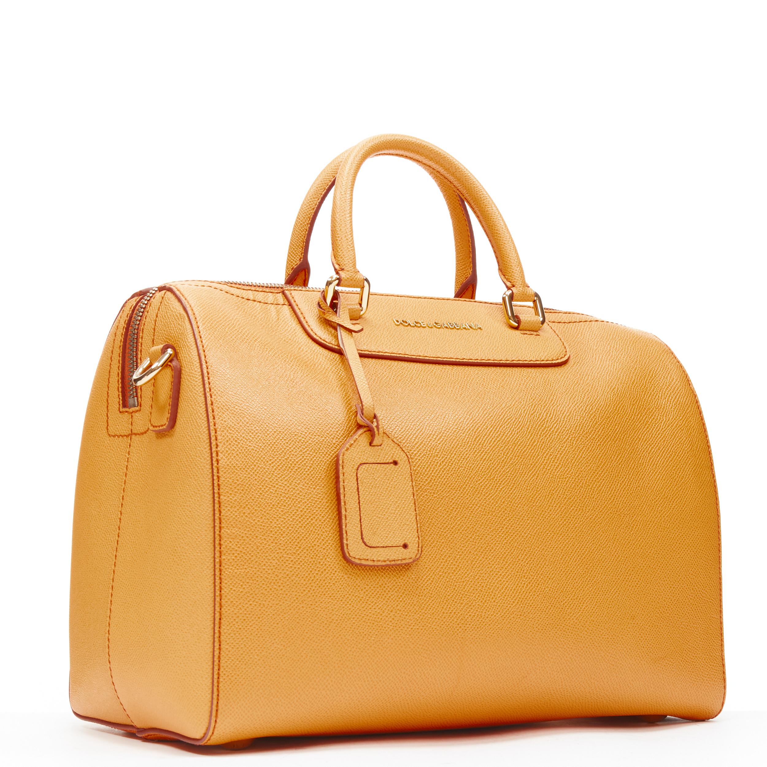 Orange DOLCE GABBANA light orange leather leopard lined crossbody Boston bag