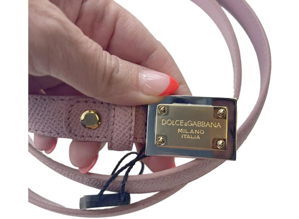 Dolce & Gabbana Light Pink Leather Belt with Gold DG Logo Details 85cm In New Condition For Sale In WELWYN, GB