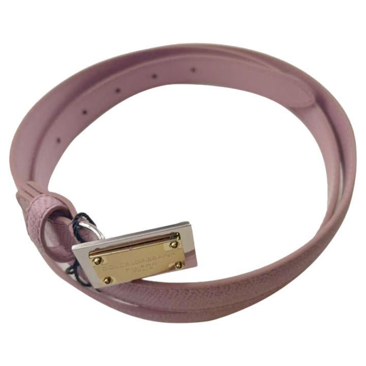Dolce & Gabbana Light Pink Leather Belt with Gold DG Logo Details 85cm For Sale