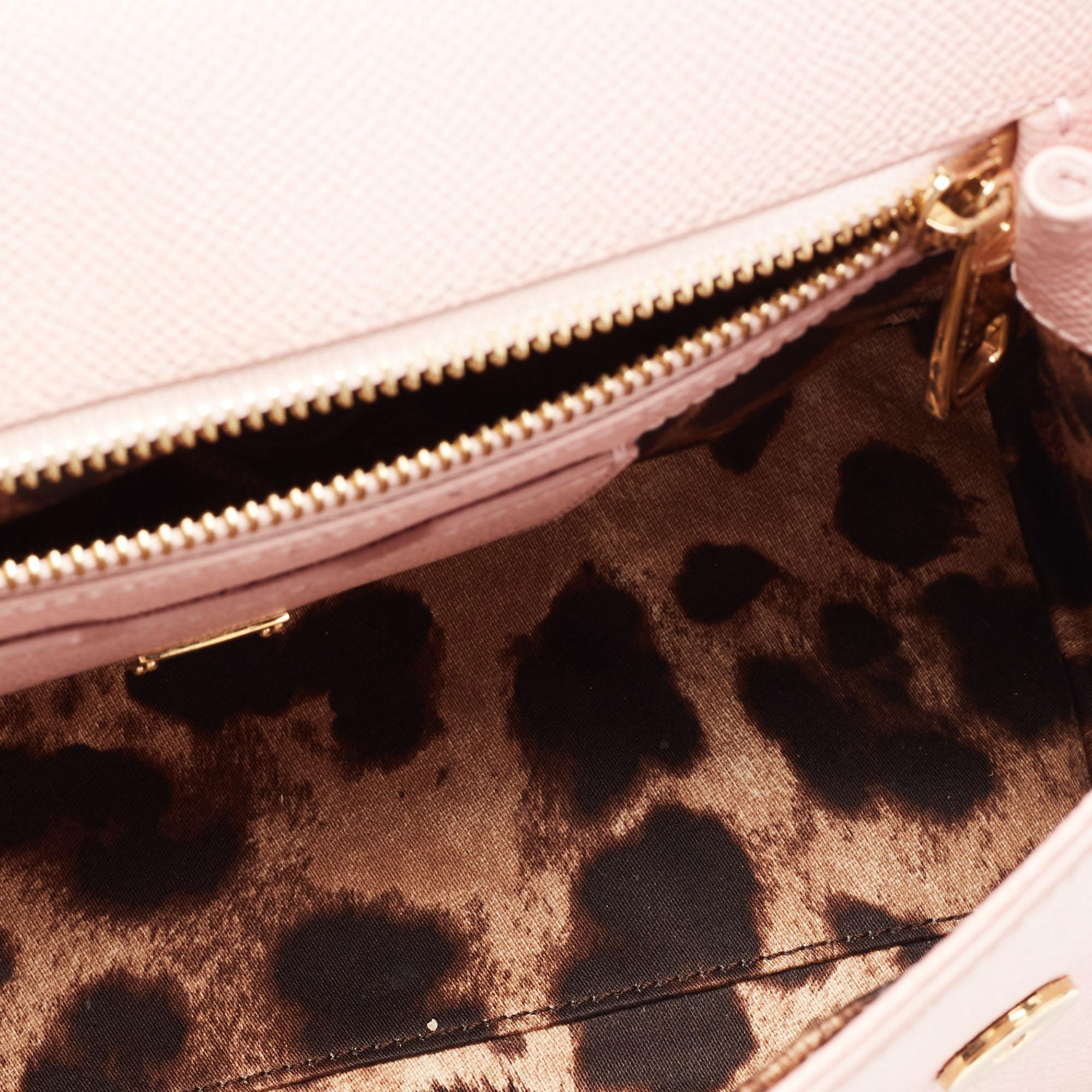Dolce & Gabbana Light Pink Leather Medium Miss Sicily Studded Top Handle Bag 1