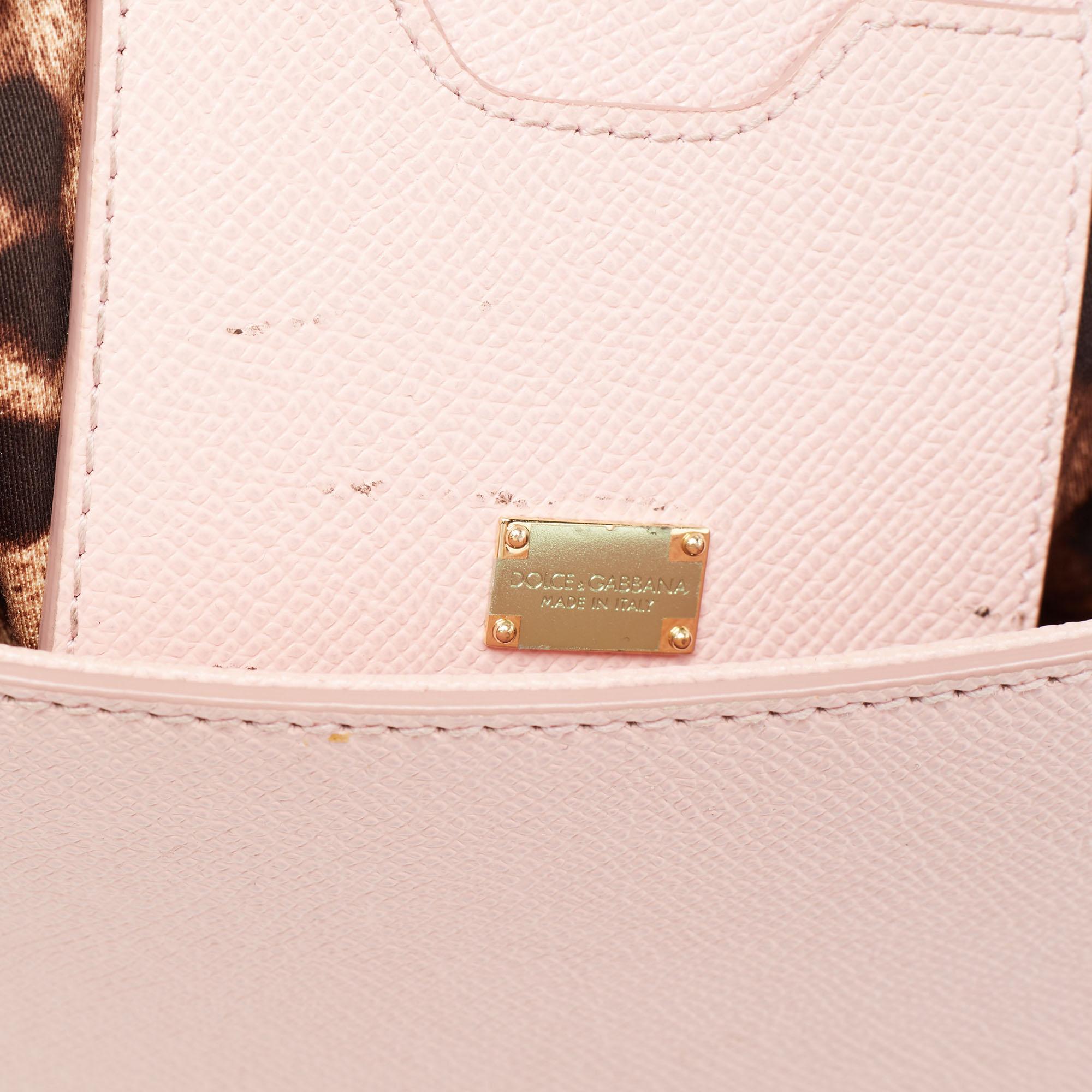 Dolce & Gabbana Light Pink Leather Medium Miss Sicily Studded Top Handle Bag 3
