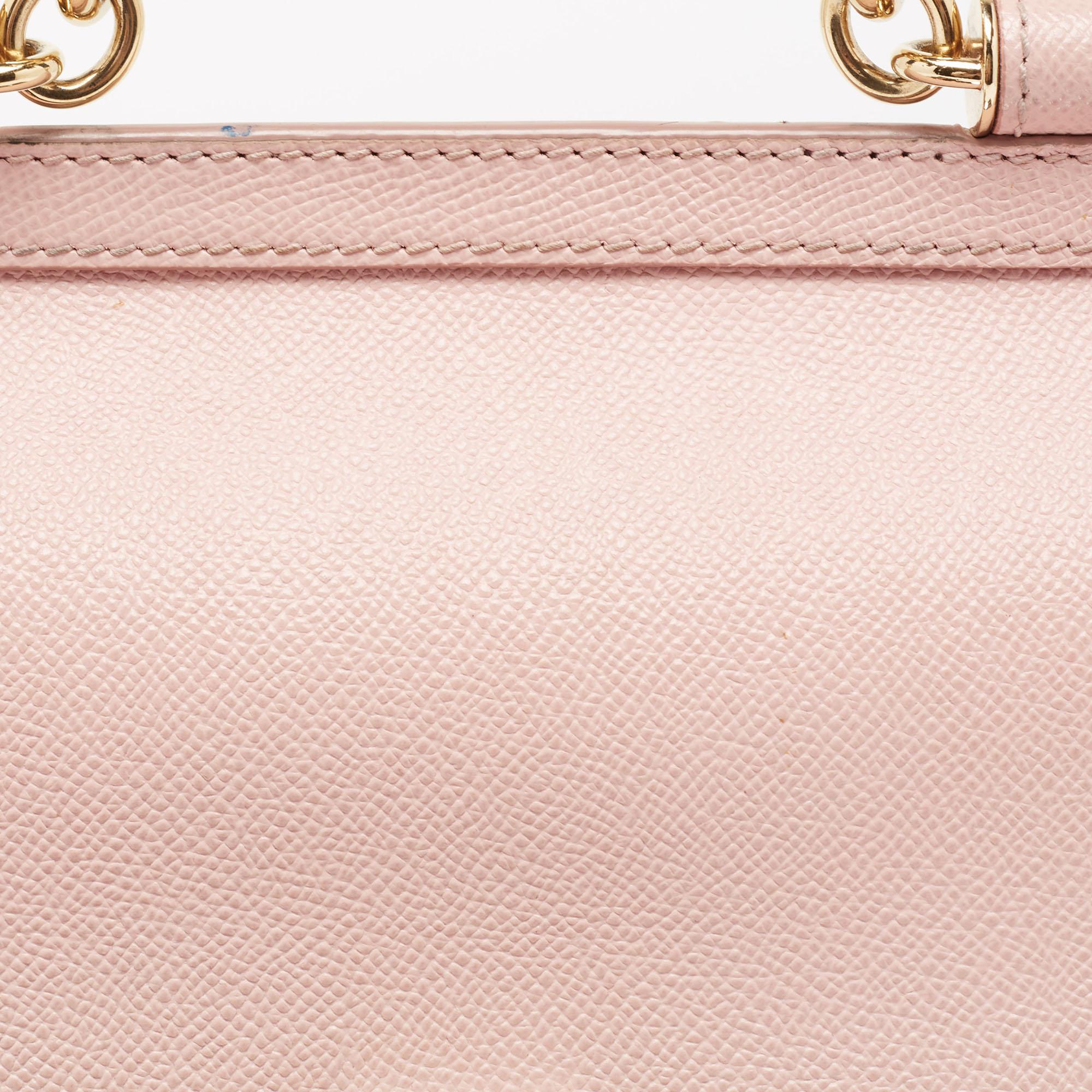 Dolce & Gabbana Light Pink Leather Medium Miss Sicily Studded Top Handle Bag 4