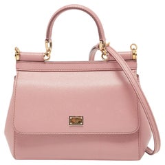 Dolce & Gabbana Light Pink Leather Small Miss Sicily Top Handle Bag