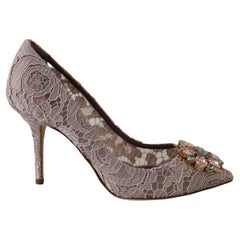 Dolce & Gabbana Light Purple Lace Pumps Shoes High Heels With Jewels Crystals