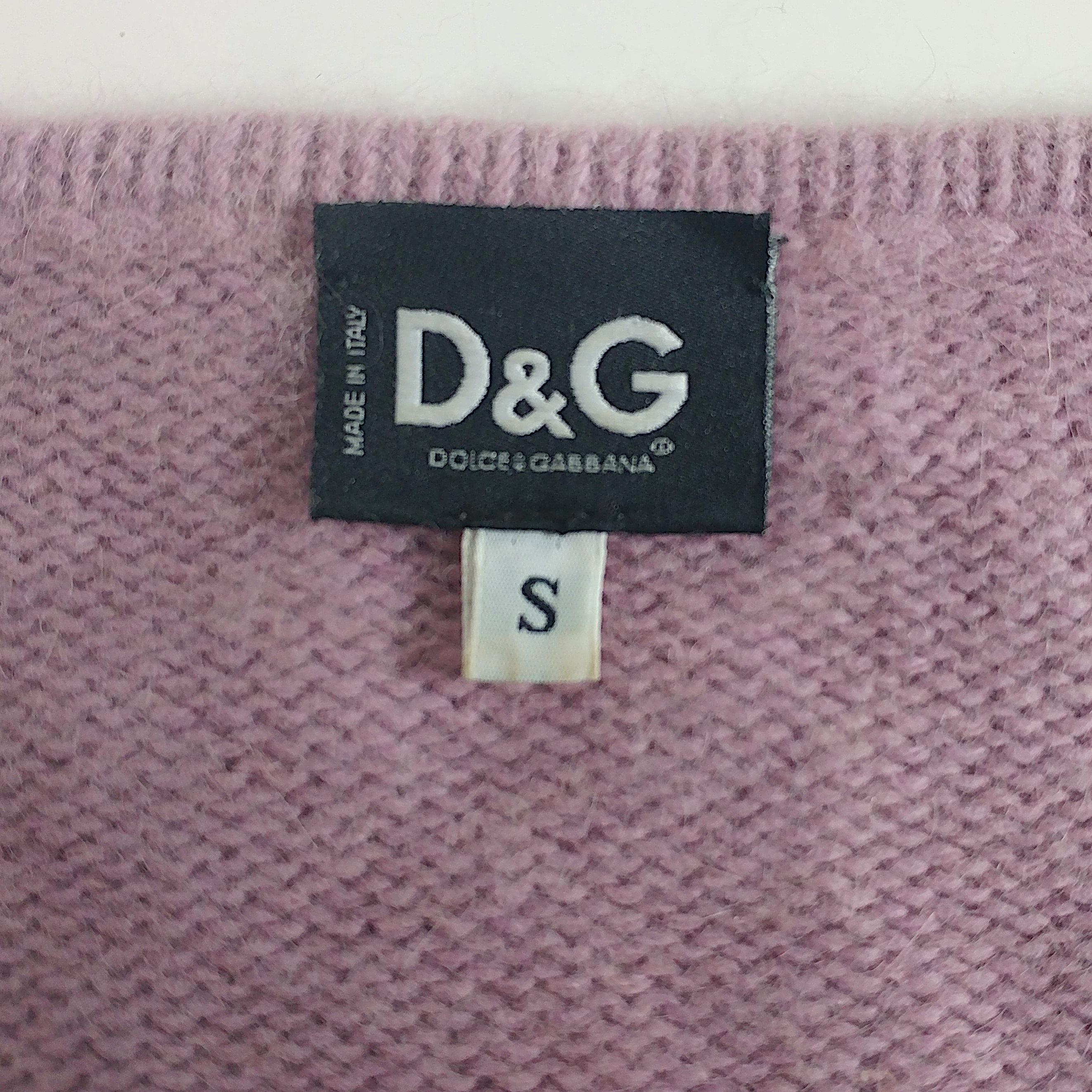 DOLCE & GABBANA - Lilac Angora Wool Openwork Jumper with Long Sleeves  Size S In Excellent Condition For Sale In Cuggiono, MI
