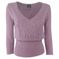 DOLCE & GABBANA - Lilac Angora Wool Openwork Jumper with Long Sleeves  Size S