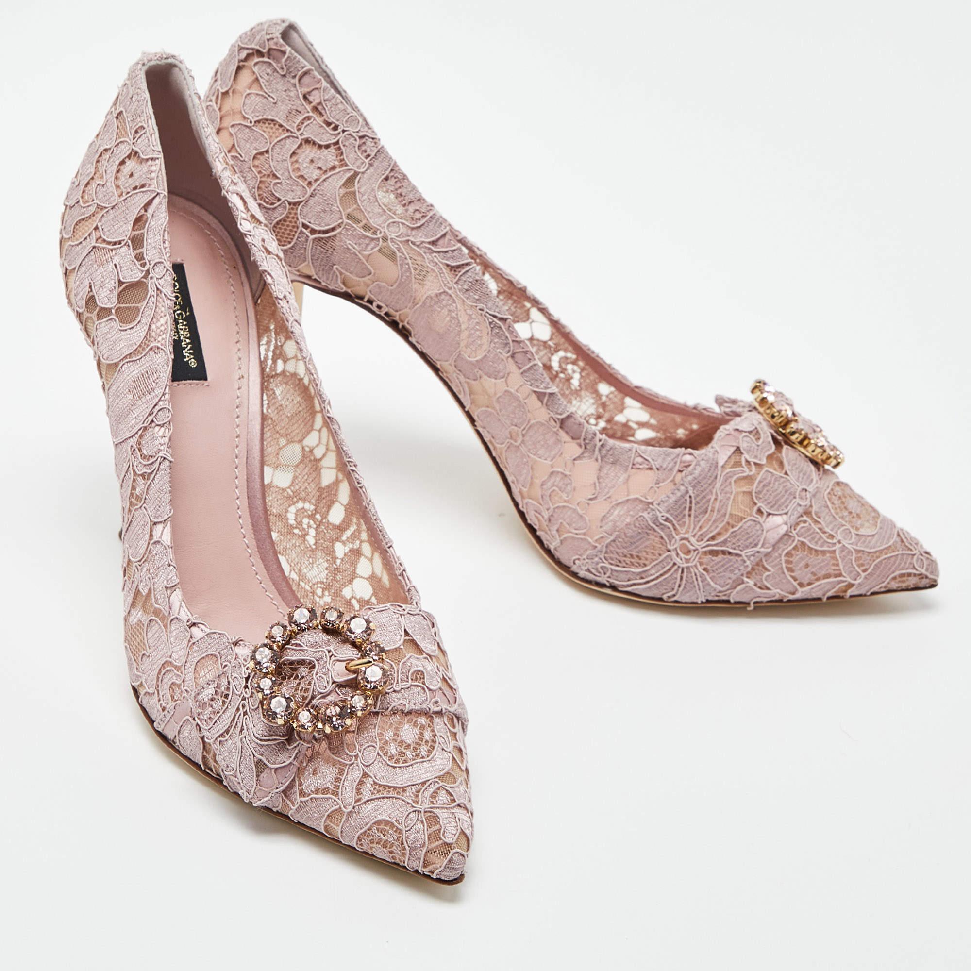Dolce & Gabbana Lilac Lace Crystal Embellishment Pointed Toe Pumps Size 41 1