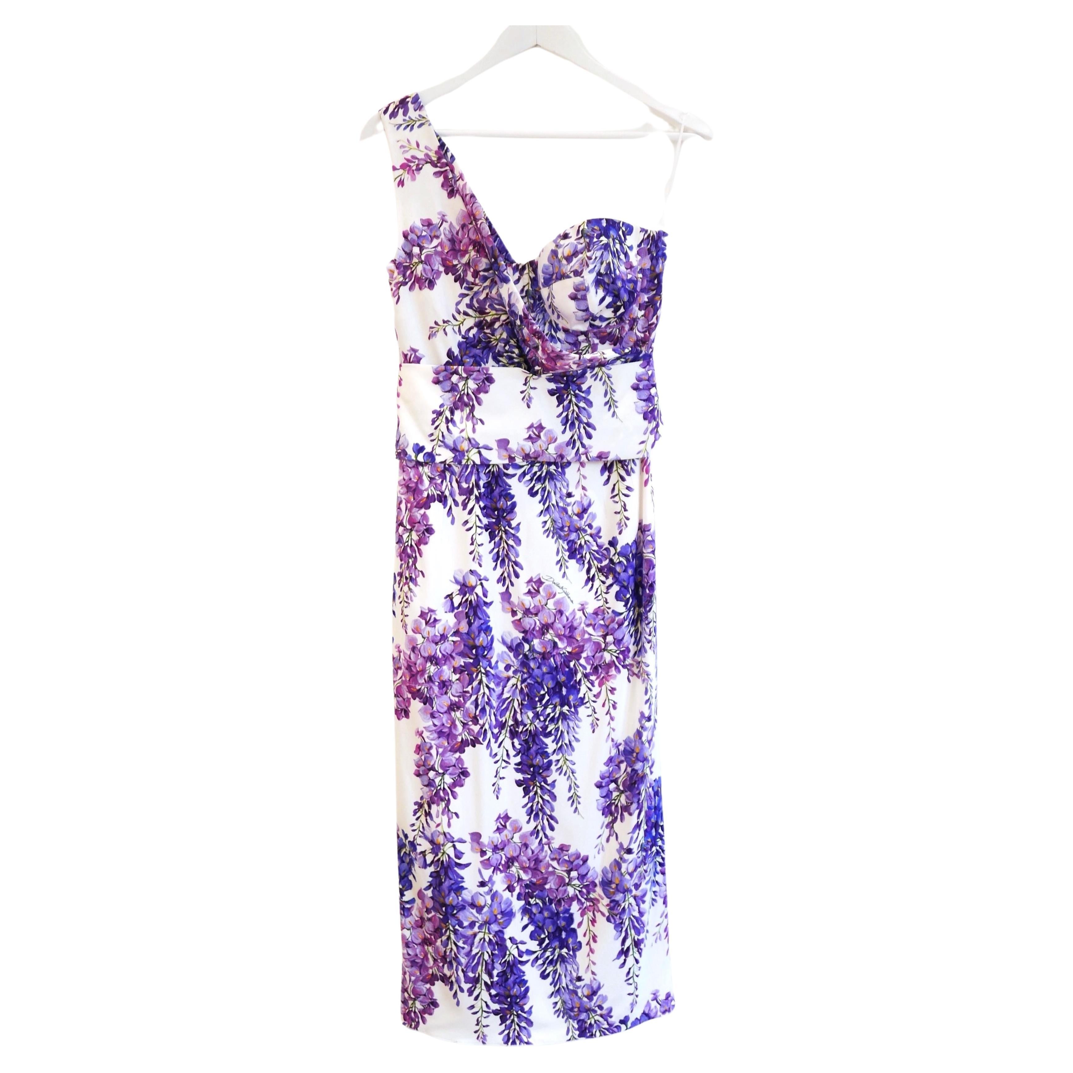 Dolce & Gabbana Lilac Print Bustier Dress For Sale
