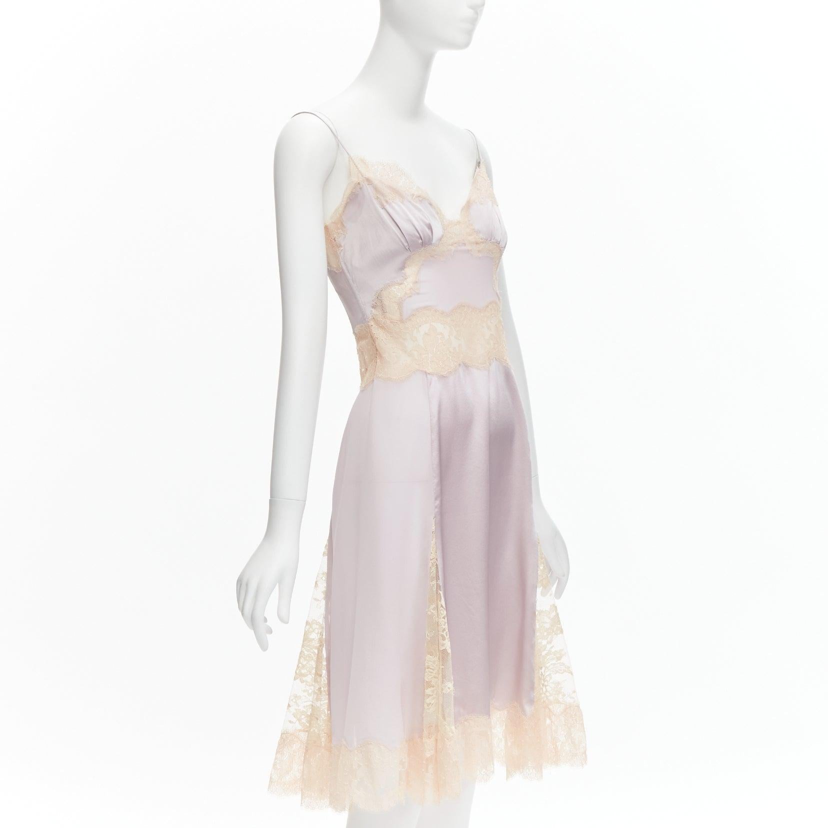 DOLCE GABBANA lilac purple silk sheer nude lace trim cami slip dress IT40 S In Good Condition In Hong Kong, NT