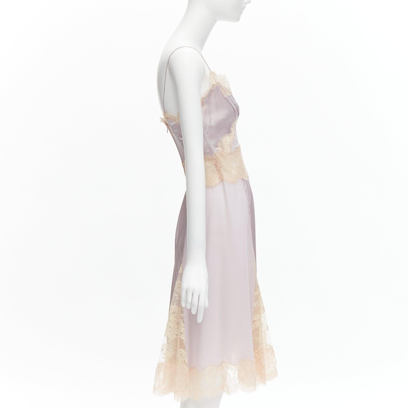 Women's DOLCE GABBANA lilac purple silk sheer nude lace trim cami slip dress IT40 S