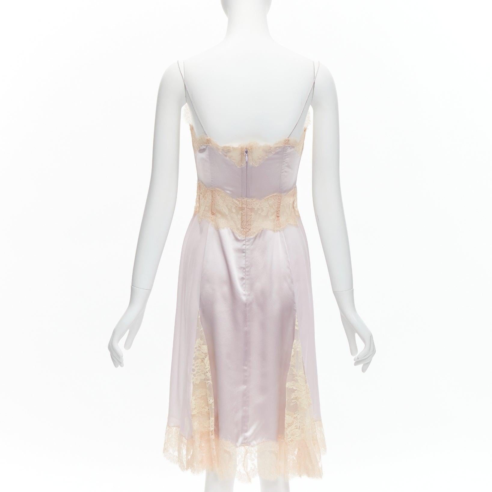 DOLCE GABBANA lilac purple silk sheer nude lace trim cami slip dress IT40 S 1