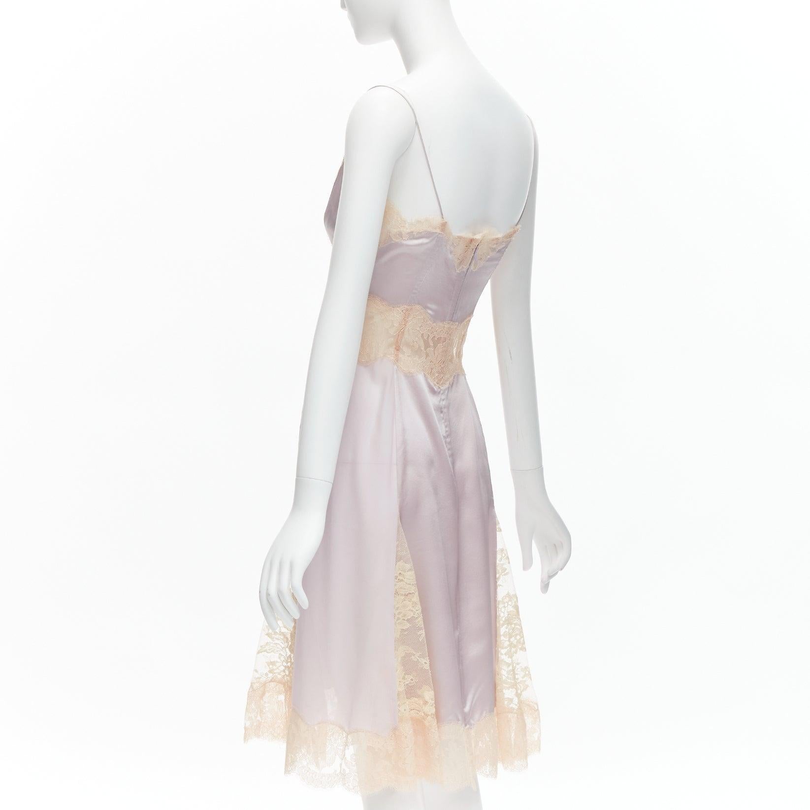 DOLCE GABBANA lilac purple silk sheer nude lace trim cami slip dress IT40 S 2