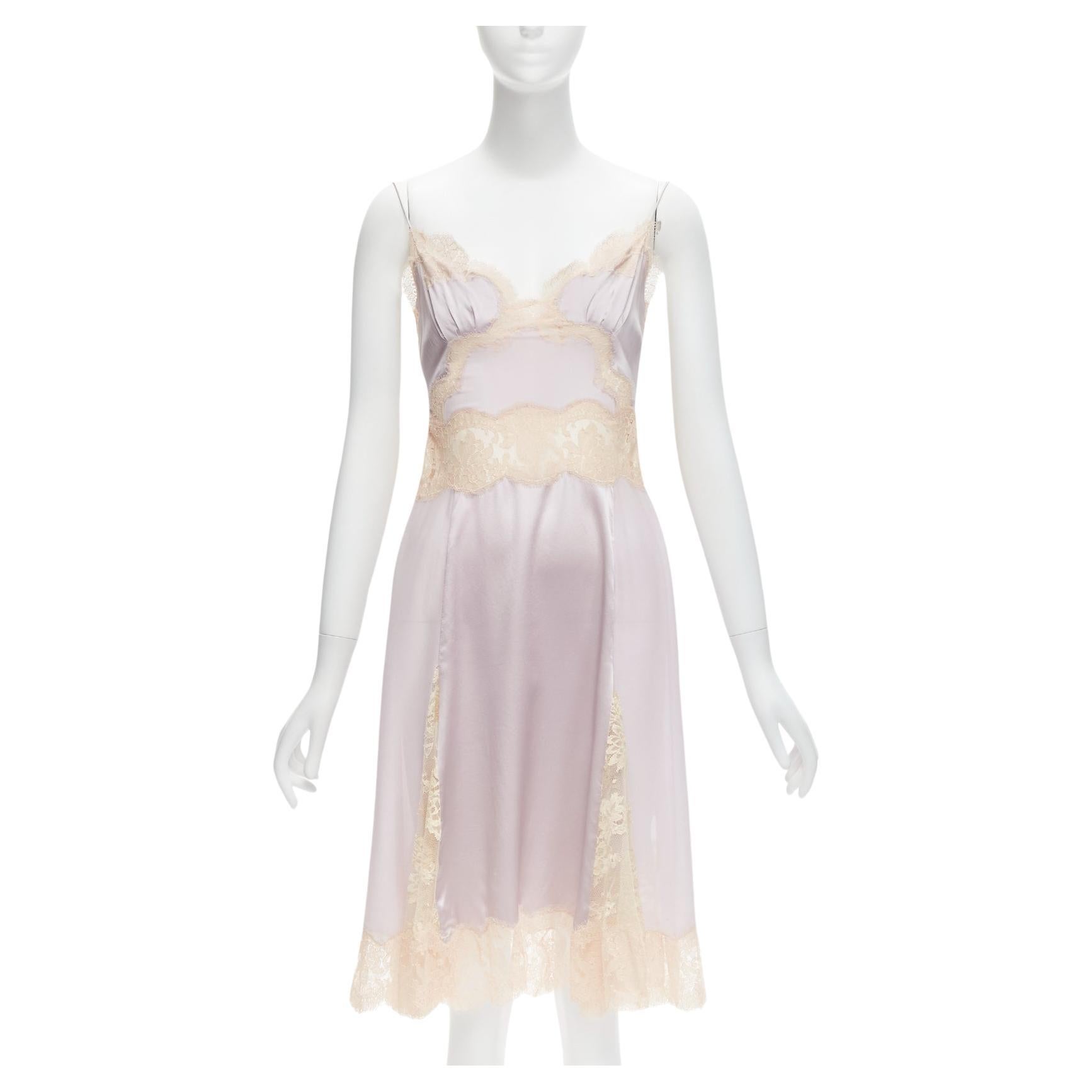 DOLCE GABBANA lilac purple silk sheer nude lace trim cami slip dress IT40 S