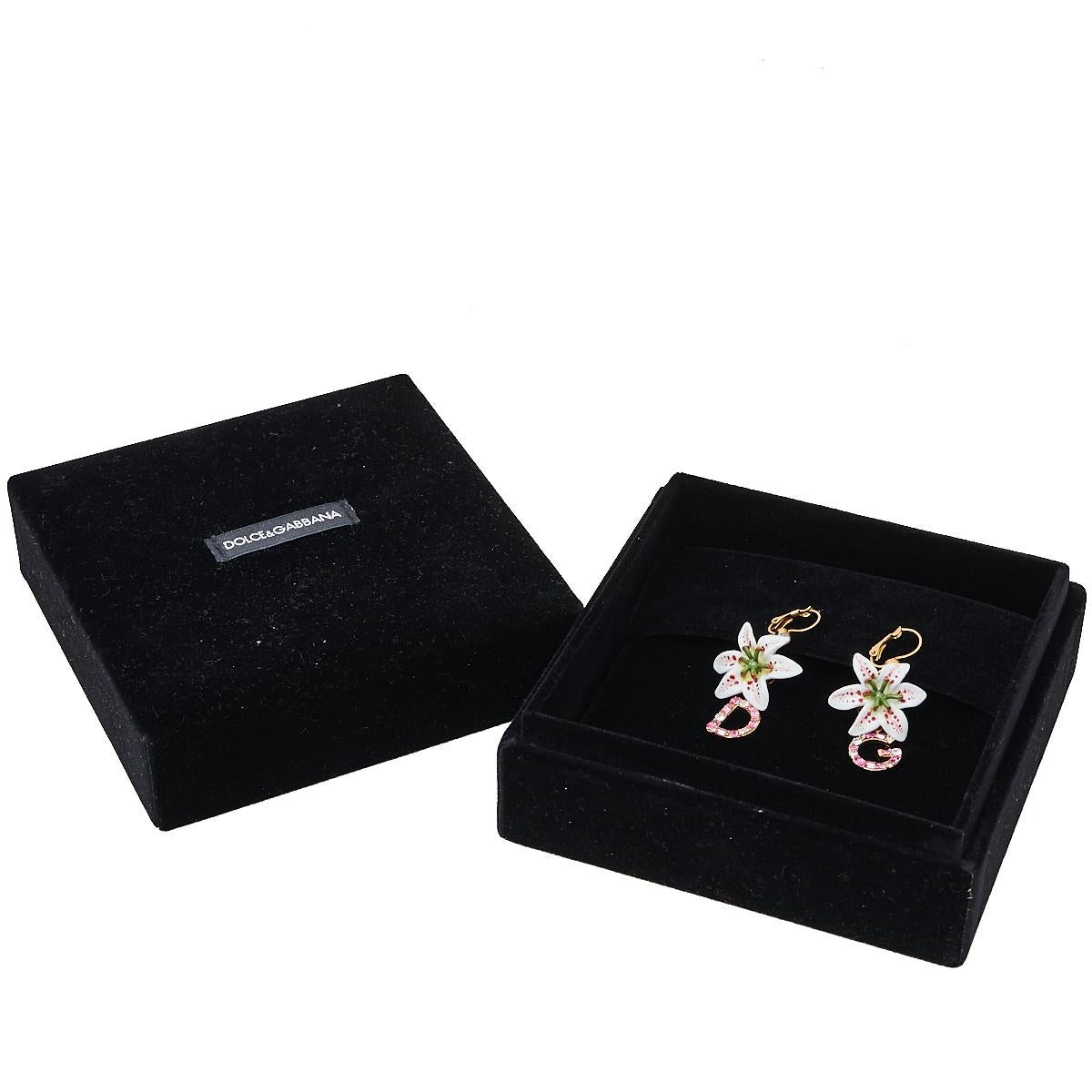 Dolce & Gabbana Lily Crystal Logo Drop Earrings 1