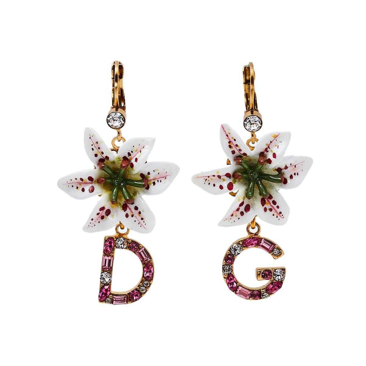 Dolce & Gabbana Lily Crystal Logo Drop Earrings