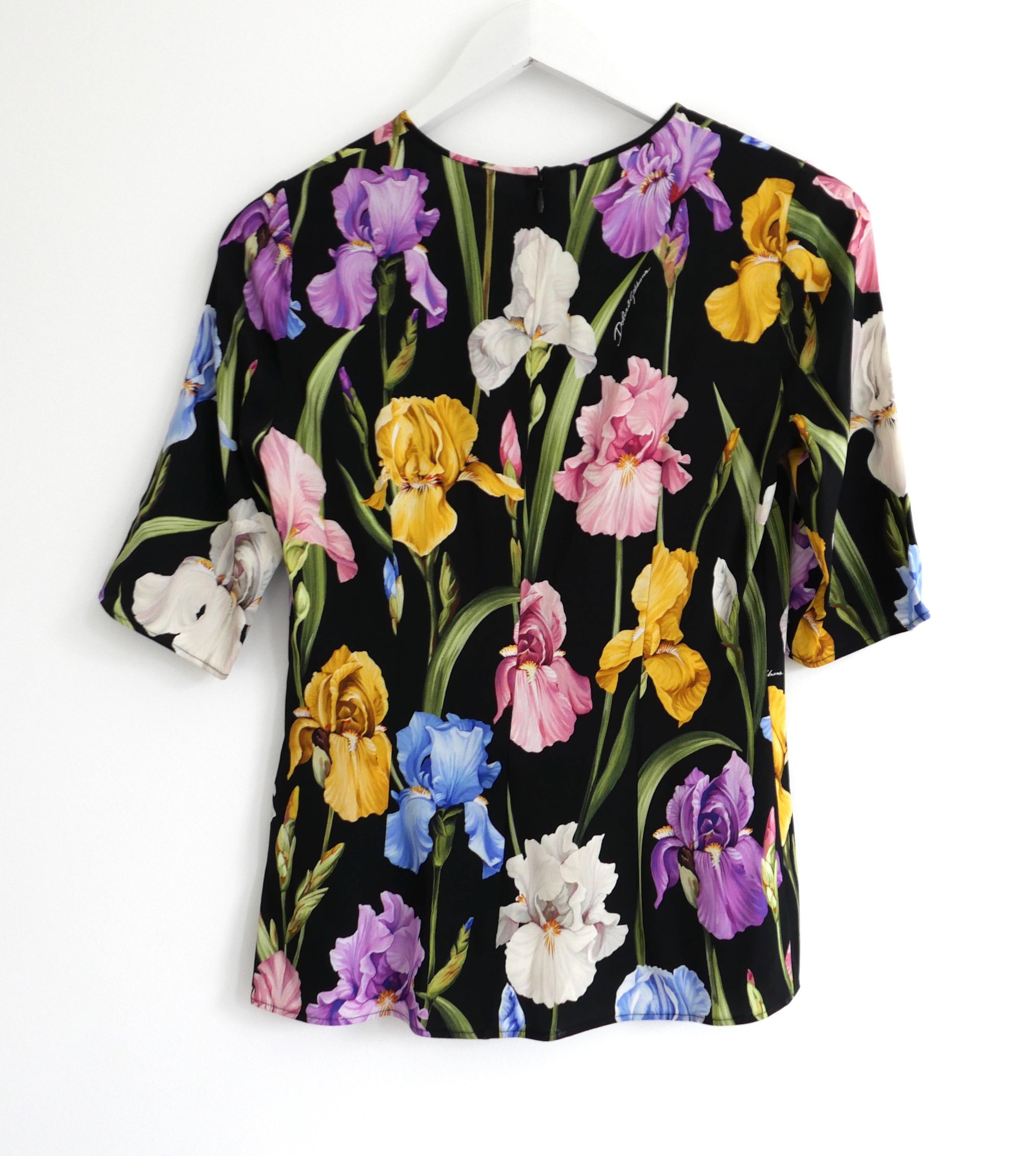 Black Dolce & Gabbana Lily Print Silk Top For Sale