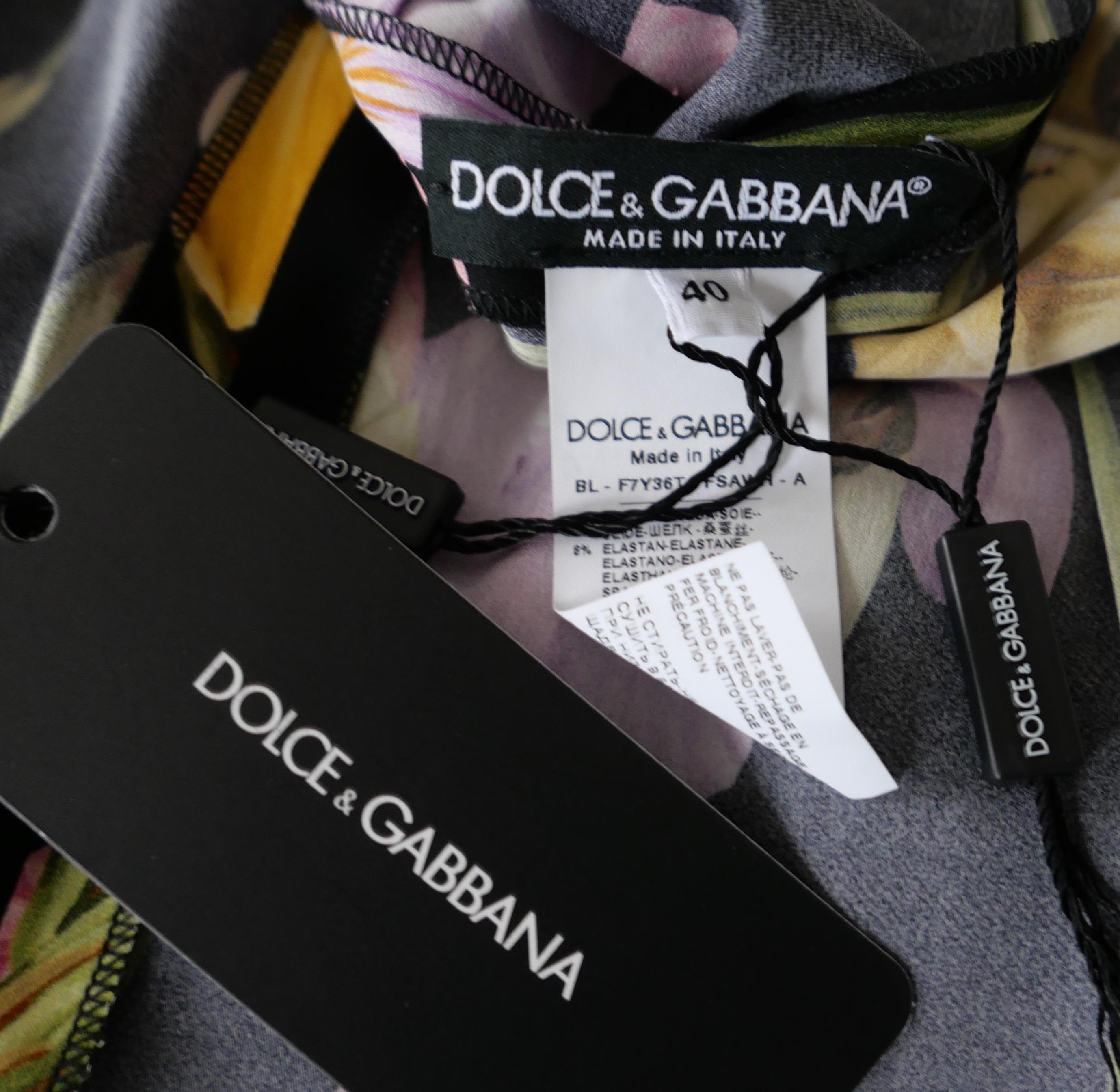 Women's Dolce & Gabbana Lily Print Silk Top For Sale
