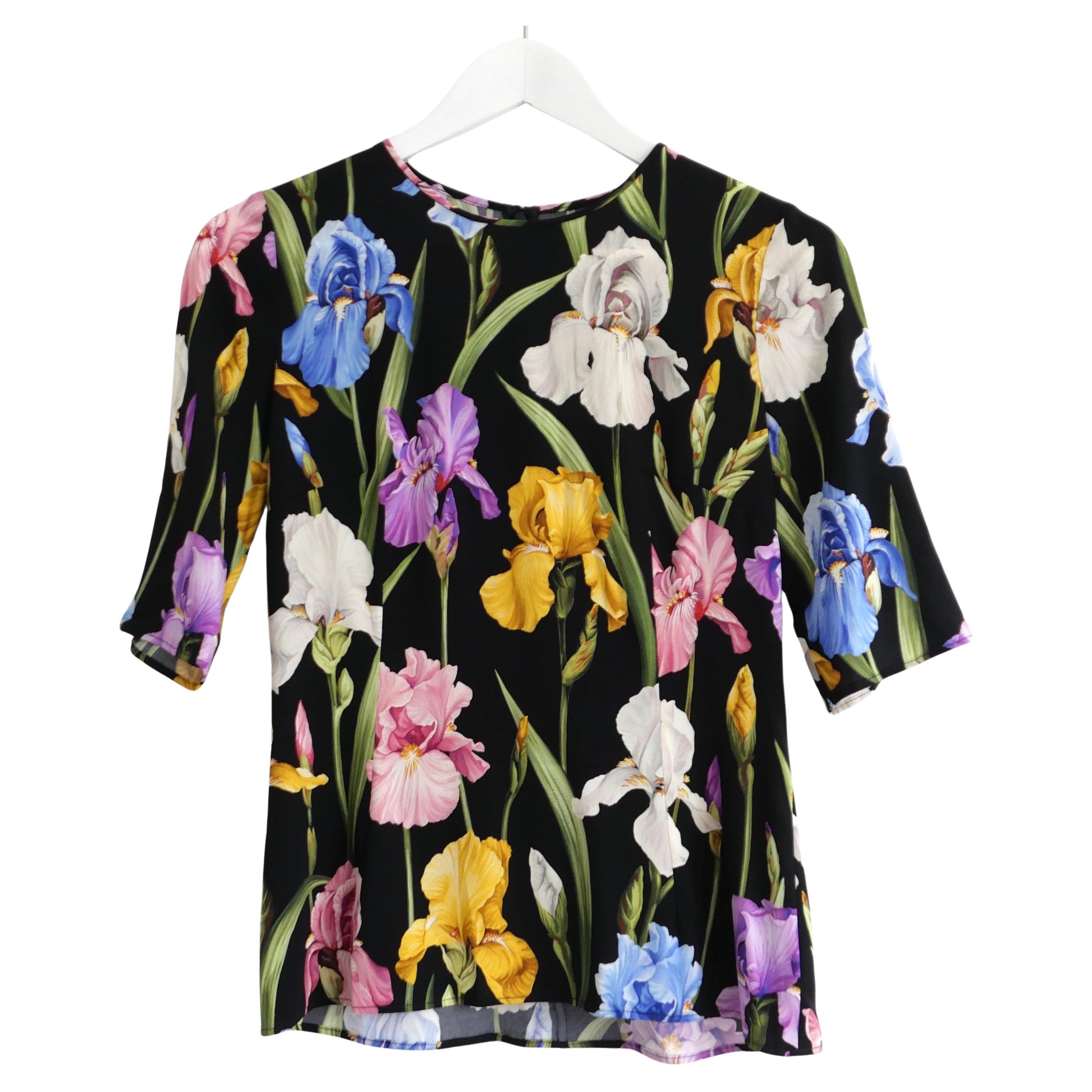 Dolce & Gabbana Lily Print Silk Top For Sale
