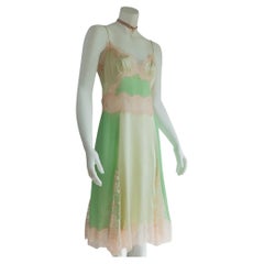 Dolce Gabbana Lime and Cream Silk and Lace Slip Dress 2000s Size 38 