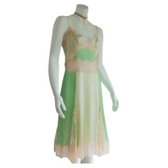 Dolce Gabbana Lime and Cream Silk and Lace Slip Dress 2000s Size 38