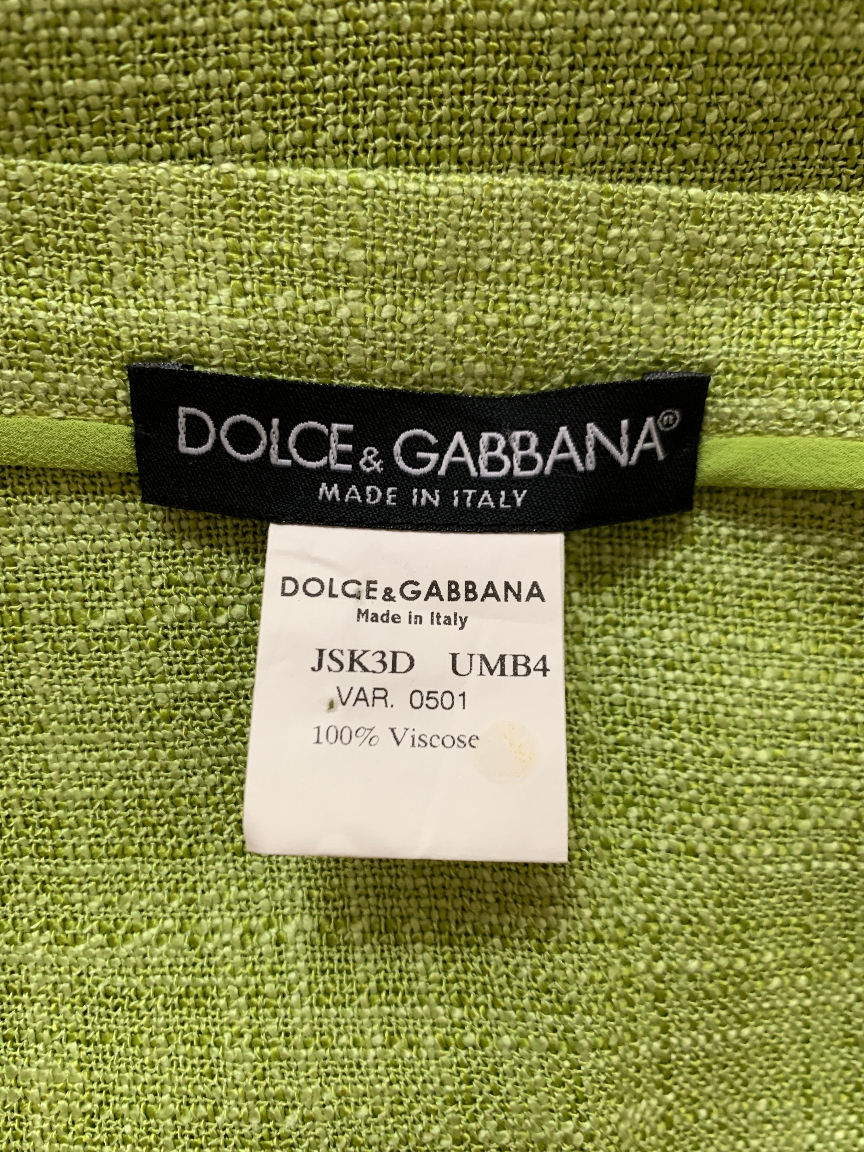 Brown Dolce & Gabbana Lime Green Flared Pencil Skirt with Yellow Lace Accents For Sale