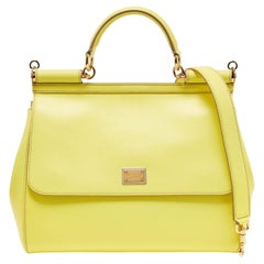 Dolce & Gabbana Lime Yellow Leather Large Miss Sicily Top Handle Bag