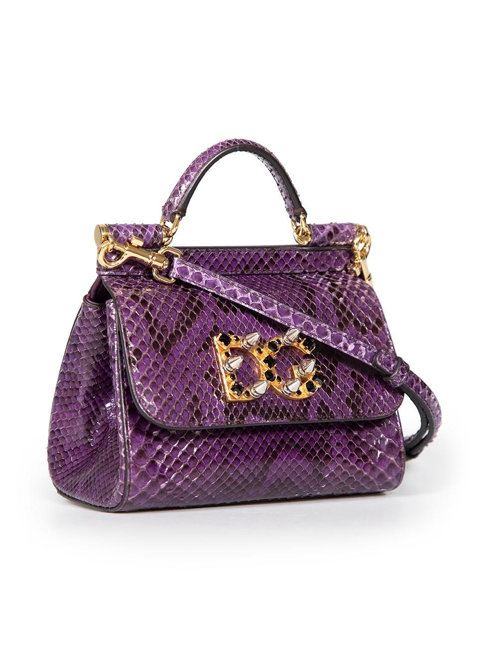 Dolce & Gabbana Limited Edition Purple Snakeskin Miss Sicily Bag In Good Condition In London, GB