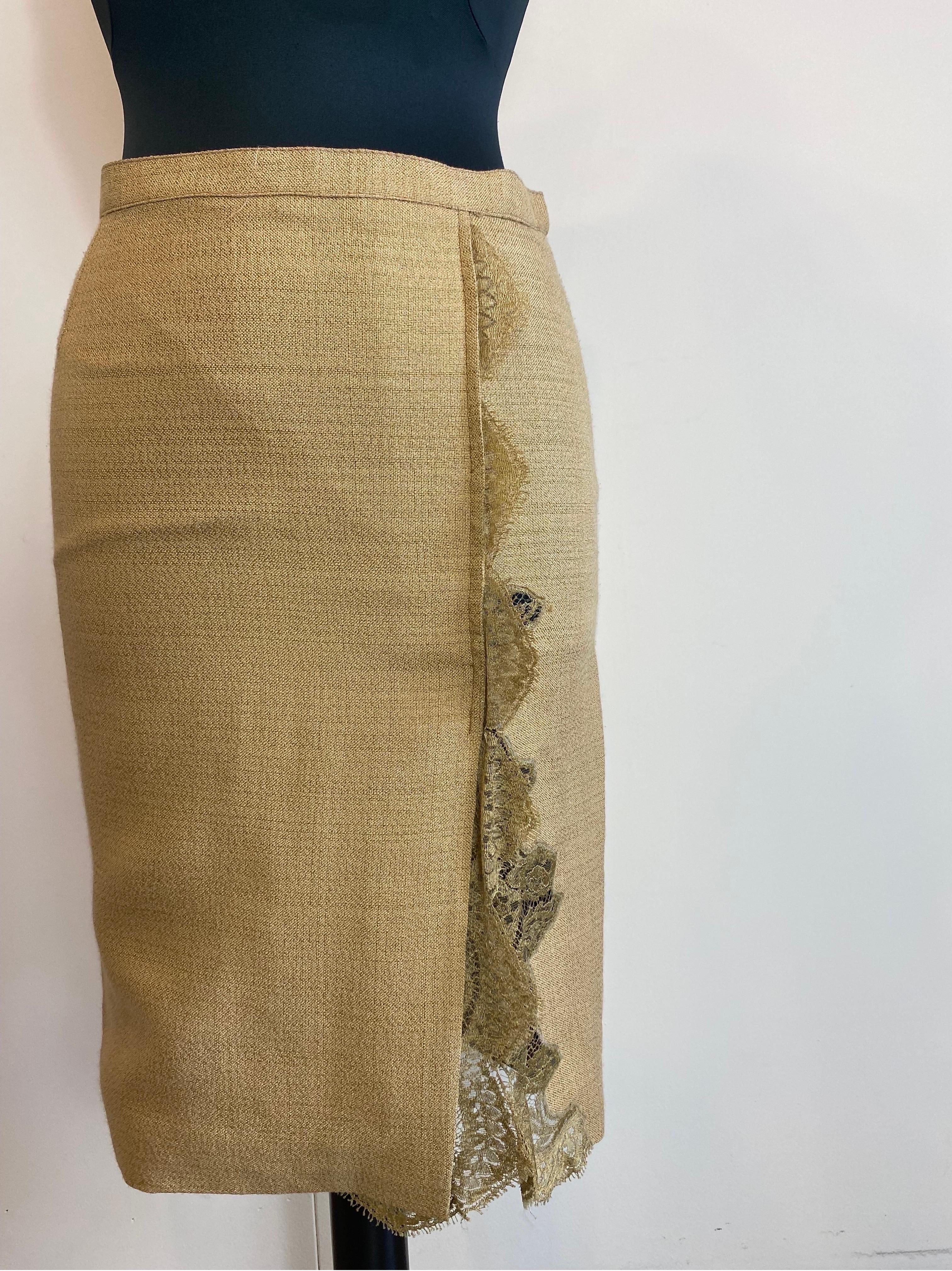 Brown Dolce & Gabbana linen animalier skirt For Sale