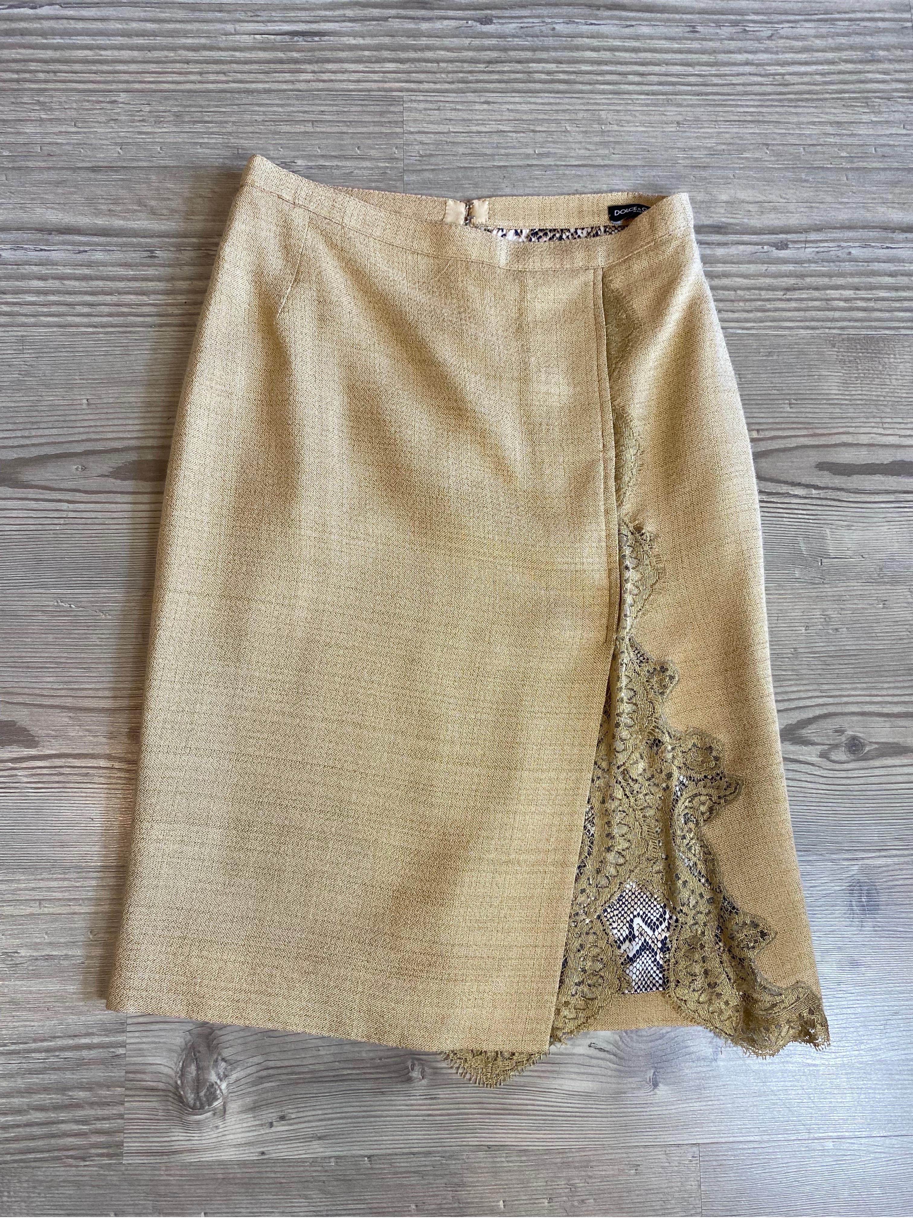 Dolce & Gabbana linen animalier skirt For Sale 1