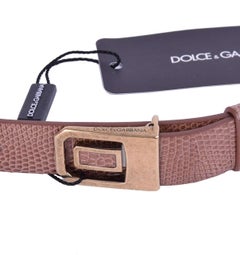 Dolce & Gabbana - Lizard Belt with Plaque Buckle Brown 95