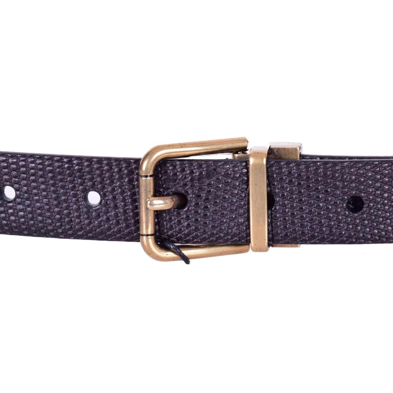Men's Dolce & Gabbana - Lizard Belt with Roller Buckle Black 85 / Men For Sale