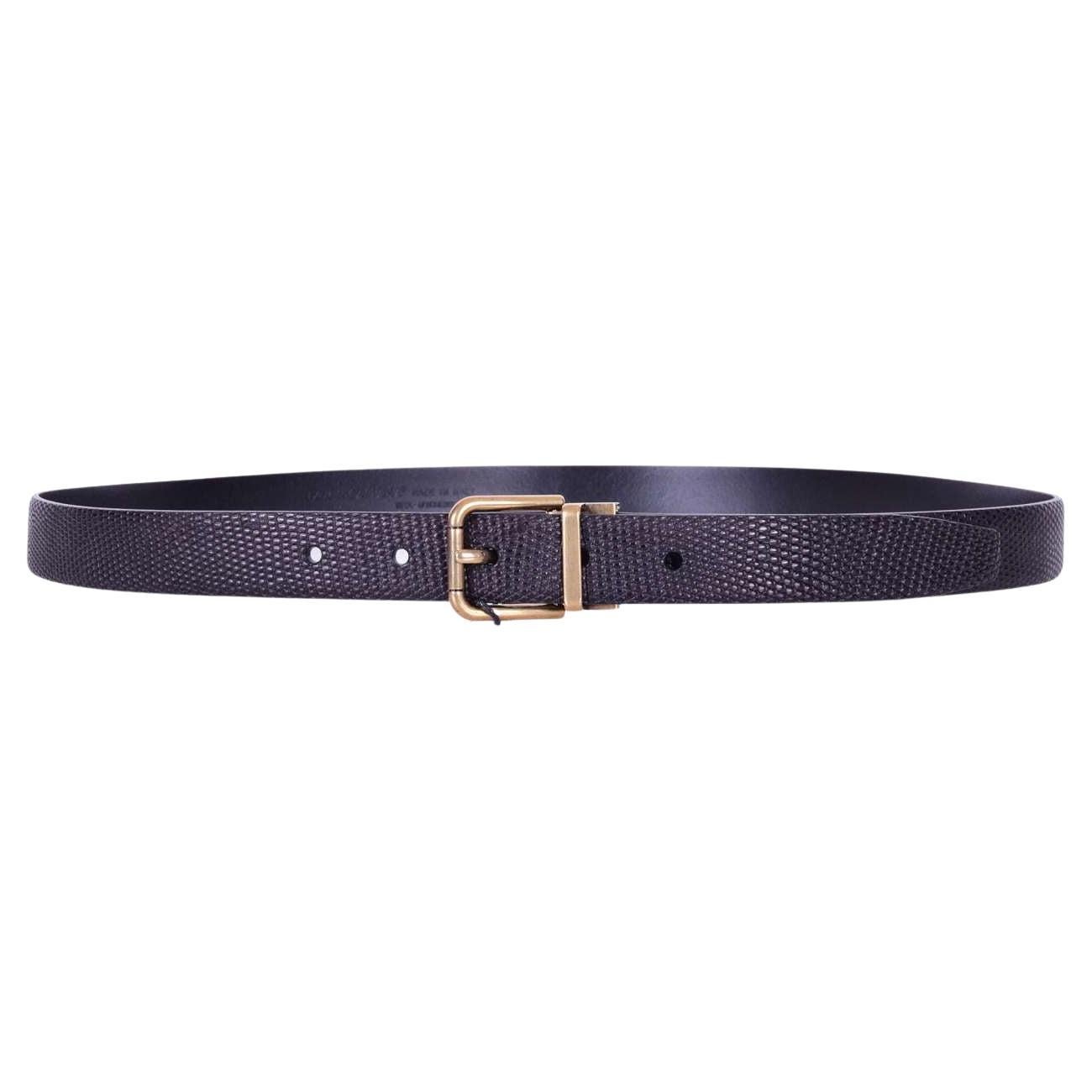 Dolce & Gabbana - Lizard Belt with Roller Buckle Black 85 / Men For Sale