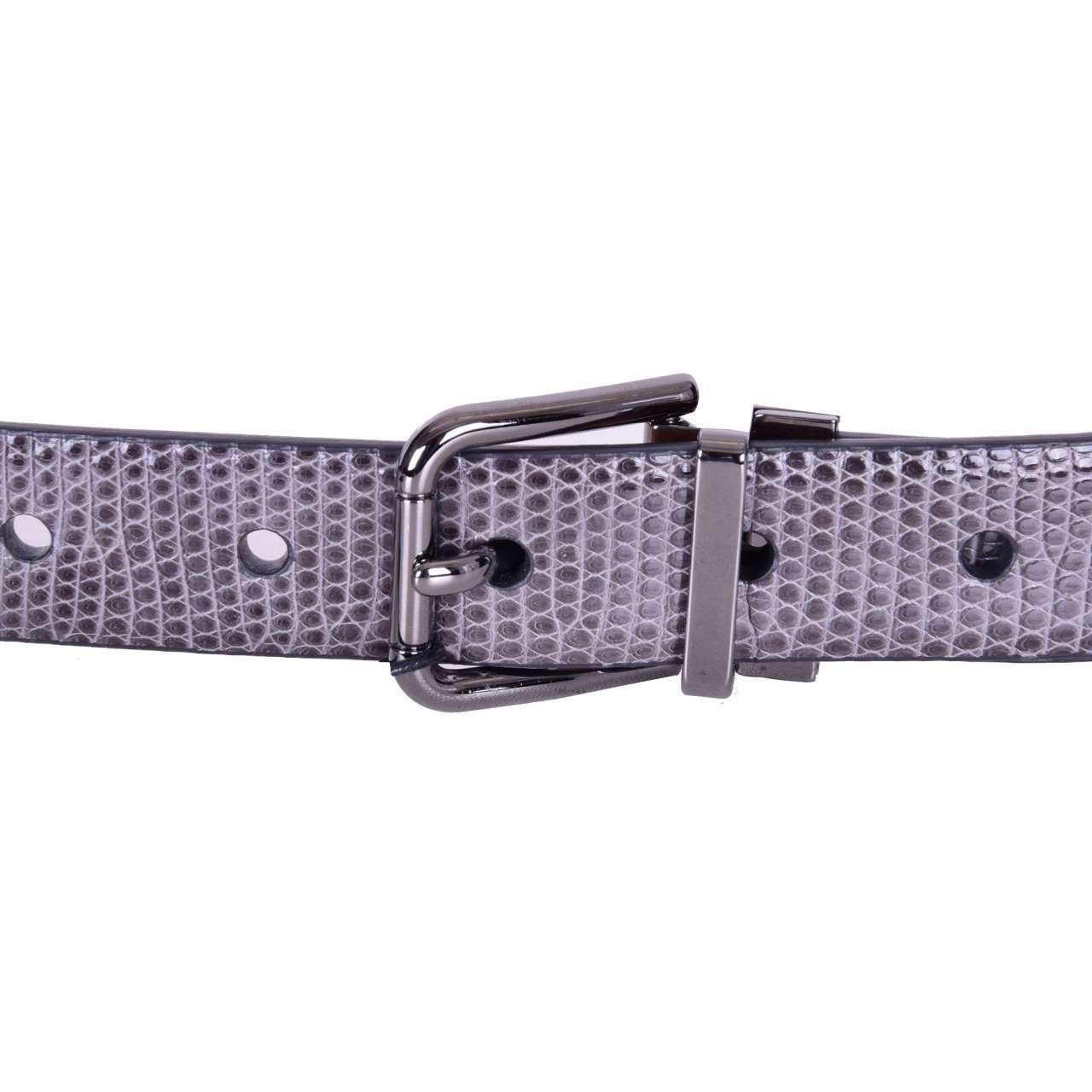Men's Dolce & Gabbana - Lizard Belt with Roller Buckle Gray 100 / Men For Sale