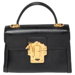Dolce & Gabbana Lizard Embossed Leather Small Lucia Top Handle Bag