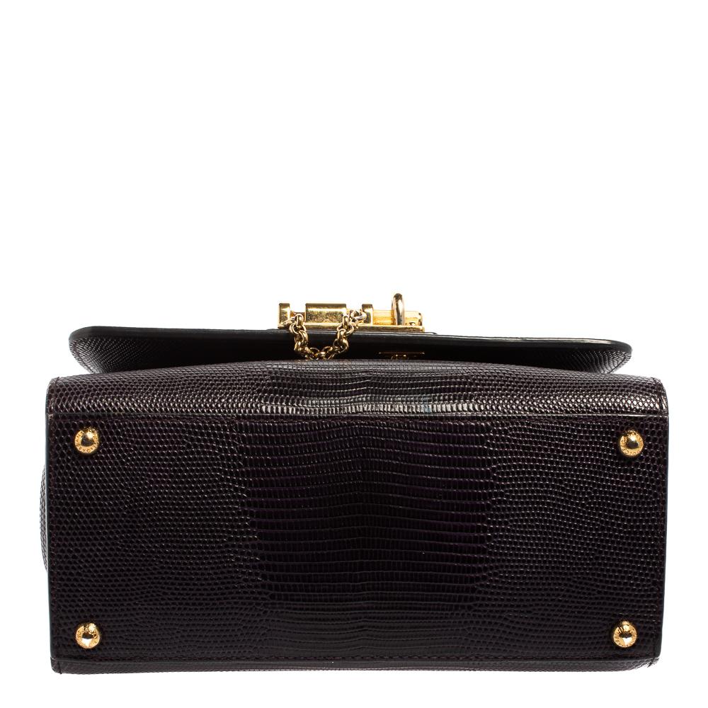 Black Dolce & Gabbana Lizard Embossed Leather Small Miss Monica Top Handle Bag