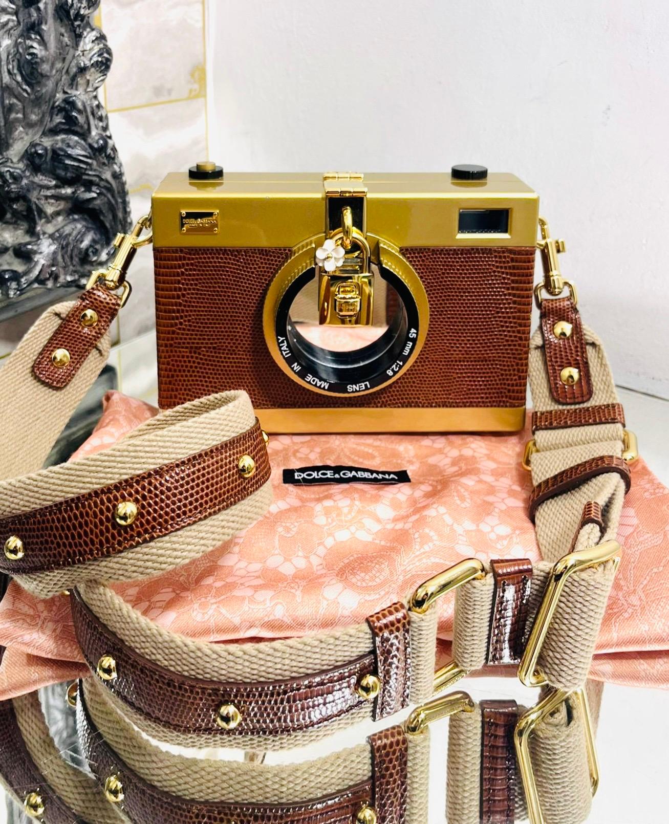 Brown Dolce & Gabbana Lizard Skin Camera Bag For Sale